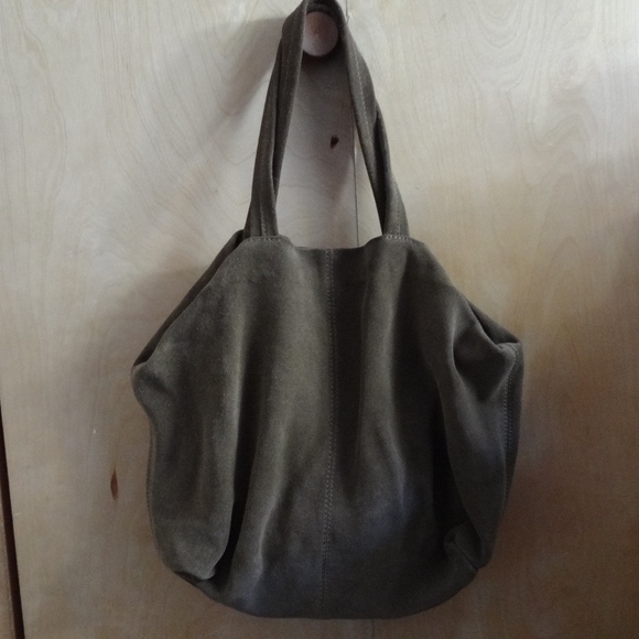 Mango Handbags - Mango Olive Green Suede Hobo Bag